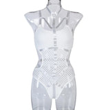 Toucheart Erotic Halter Bodysuit Large Mesh Splicing Andheavy Craftsmanship Women Hollow Seductive Intimate Hot Private Bodysuit