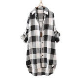 Long Sleeve Lapel Oversized Shirts Women Shirt Plaid Print Irregular Hem Single-breasted Soft Breathable Lady Long Top