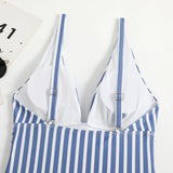 2026 Striped One Piece Swimsuit Vintage Swimwear Women V-neck Bathing Swimming Suit Female Summer Beachwear Bodysuit