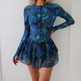 Sports One Piece Swimsuit for Women Surfing Suit Long Sleeve Zipper Sunscreen Diving Suit Bodysuit with Padded Beach Swimwear