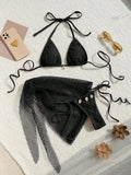 Women mesh micro mini string bikini sets 3pcs with cover skirt shell pendant swimsuit bathing suit beach outfits biquini tankini