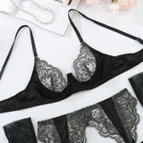 Toucheart 4 Piece Set Sexy Embroidered Lace Erotic Backless Lingerie For Women Mesh Patchwork Lace See-Through Sexy Lingerie Set
