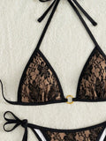 Embroidery Mesh Lace Halter High Cut Bikini Female Swimsuit Women Swimwear Two-pieces Bikini Set Bather Bathing Suit Swim Beach