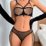 Sexy Pajamas Set Hollow Tassel Bra Flirting Underwear Set