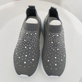 Women's Slip-On Crystal Sneakers 2025 Breathable Mesh Plus Size 35-43 Casual Flats Women Comfort Soft Sole Running Walking Shoes