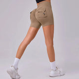 Women's Peach Lifting Yoga Shorts - High Waisted Stretchy Workout Shorts with Button Quick-Dry Tummy Control for Running Fitness