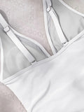 Solid Color One Piece Bikini for Women,sexy Deep-V Neck Suspender Backless Swimsuit,high Waist Translucent Striped Mesh Swimwear