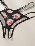 5 pcs Women Sexy Panties Floral Print Thong Low Waist Underwear Hollow Out Breathable Ladies thong C961