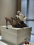 Women Satin Twisted Strap Mule Sandals Square Toe Stiletto High Heels Elegant Slip On Wedding Evening Dress Heeled Slippers