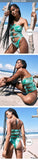 2026 Sexy One Piece Swimsuit Swimwear Women Double Sided Green Print Hollow Knotted Bathing Suit Beachwear Trajes De Bano Mujer