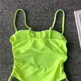 Neon Green Tummy Cut Out Female Swimwear One Piece Swimsuit Women Thong String Monokini High Leg Cut Bathing Suit Swim Bodysuit