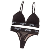 Women Lace Bra And Panties Set Sheer Polka Dot Lingerie Non-wire Bralette Sexy Low Rise Thongs Letter Band Mesh Underwear Set