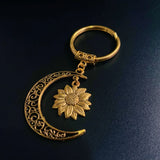 Trendy Fashion Gold Color Hollowed-out Crescent Moon Sunflower Pendant Keychain for Women Bag Pendant Jewelry Accessories Gifts