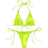 Sexy 13 Colors Halter Satin Brazilian Bikini Women Swimwear Female Swimsuit Two-pieces Bikini set Bather Bathing Suit Swim V4966