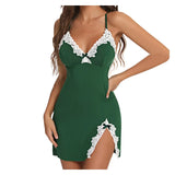 Lace Silk Satin Sleeveless Nighties Women Sleepwear Sexy Lingerie V-neck Nightgown Nightdress Nightwear Sleepshirts