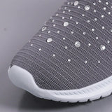 Women's Slip-On Crystal Sneakers 2025 Breathable Mesh Plus Size 35-43 Casual Flats Women Comfort Soft Sole Running Walking Shoes