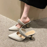 American pointed rhinestone high-heeled slippers women slim heels with toe caps, empty fashion sandals,