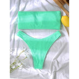 Bandeau Wrinkled Crinkled Bikini Female Swimsuit Women Swimwear Two-pieces Bikini set High Cut Bather Bathing Suit Swim V3314