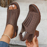 Retro Hollow Out Thick Heeled Sandals for Woman Summer Lightweight High Heels Sandals Women Plus Size Outdoor Platform Sandles