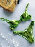 Shiny PU Faux Leather Bikini Women Swimsuit Female Swimwear Two-pieces Bikini Set Underwired Bra Cup Bikinis Bathing Suit Swim