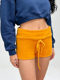 Women Fashion Lounge Shorts Spring Summer Knit Shorts Solid Color Drawstring Foldable Waist Comfy Casual Shorts