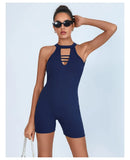 Sexy Fitness Yoga Jumpsuit Women Hollow V Neck Tight Backless Sports One Piece Suits Quick Drying Sleeveless Scrunch Romper