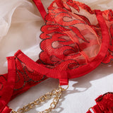 Bikini Fashion Sexy Plot Person Flame Metal High-End Temptation Slim Sexy Lingerie Four-Piece Set