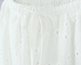 Foridol Hollow Out Cotton Women's 2 Pieces Set White Summer Pants Set Embroidery Top Pants Suit Matching Set Beach Casual Pants
