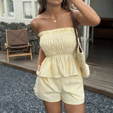 Women's Set Casual Simple Tube Top Fungus Edge Shorts Set Women's Summer Two Piece Sets Womens Outifits Shorts Women