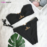 DEKA Bandeau U-Neck Metal Bikini Set Push Up Padded Cup Swimwear Women Solid Swimsuit Beachwear Water Swiminmg Bathing Suit