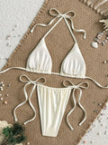 3D Coconut Tree Halter Pearls Mini Micro Bikini Women Swimsuit Female Swimwear Two-pieces Bikini Set Bather Bathing Suit Swim