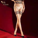 Leopard Printed Faux Garter Pantyhose With Lace Waist Aurora Ultra-Thin Transparent Shiny Silky Sexy Pantyhose For Woman OUQ0