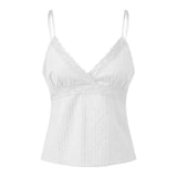 Women Camisole Solid Color Spaghetti Straps V-neck Lace Patchwork Summer Tops for Party Club
