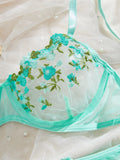 Womens Embroidered Bralette Lingerie And Panty Set Floral Design Soft Stretch Fabric Comfortable Everyday Underwear