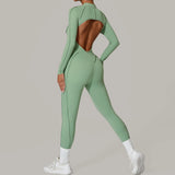 Padded Women Long Sleeve Sport Yoga Jumpsuit Workout Clothes for Women Sportwear Backless Zipper Fitness Gym Outfit