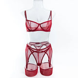 Toucheart Erotic Lingerie Comfortable Mesh Sexy Body Shaping Ultra-thin See-through Sexy Underwear Four-piece Set with Stockings