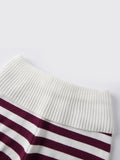 Women Spring Summer Striped Knit Shorts Slim Fold Over Low Rise Mini Shorts for Daily Office Party Club