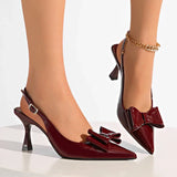 Sexy Wine Red High Heel Sandals Women Bowknot Pointed Toe Stiletto Heels Mules Shoes Woman Fashion Slip On Party Dress Shoes