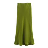 Foridol Autumn Winter Burgundy Satin Skirt Women Party Silk Skirt High Waist Straight Long Faldas Mujer Christmas Skirt