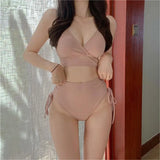 Korean Style New High Waist Women Swimsuit Solid Sexy Two-piece Hot Spring Swimwear Beachwear