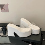 Summers Chunky Women Slippers Fashion Elegant PVC Transparent Platform Wedges Heel Slides Ladies Casual Outdoor Beach Sandalias