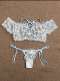 Toucheart Sexy Underwear Lace Lingerie Set For Women Off-Shoulder Small Chest Bralette+Thong Beachwear Transparent Bra Set New