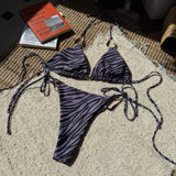 Zebra Print Micro Bikinis Sets Two Pieces Women Halter Metal Ring Swimsuit Brazilian Summer Bathing Suit Swimwear Swimming Suit