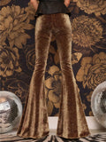 new European and American high-waisted slim shiny silver drape gold velvet bell-bottom casual pants