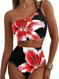 Sexy One Shoulder Swimwear Women 2026 Black White Patchwork Push Up Bra High Waist Swimsuit Beach Bathing Suit Holiday Bikini