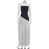 FDYOUI Elegant Bandage Polka Dot Patchwork Evening Dresses Women's 2026 Summer Off Shoulder High Slit Pleated Long Party Dress
