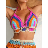 S - XL New Crochet Knitted Halter Bikini Top Female Swimsuit Women Swimwear Block Color Beach Top Bather Bathing Suit Swim K8083