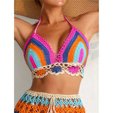 S - XL New Crochet Knitted Halter Bikini Top Female Swimsuit Women Swimwear Block Color Beach Top Bather Bathing Suit Swim K8083