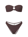 2026 Summer Womens Solid Color Bikini Sets Strapless Bra Tops with Thong Swimsuits 2 Pcs Set Bathing Suits for Beach Pool