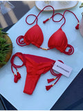 Sexy Braiding rope Bandage Solid Bikini Set Women Swimsuit  Pit strip fabric Triangle Swimwear Bathing Suit Brazilian Biquinis